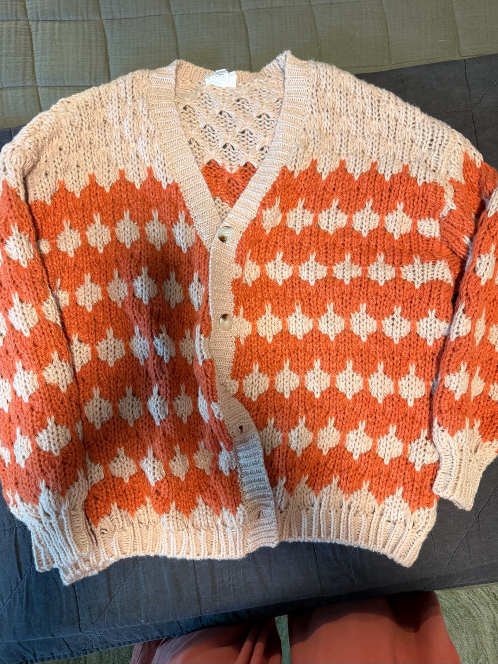 BiBi Orange & Cream Patterned Button-Front Cardigan
